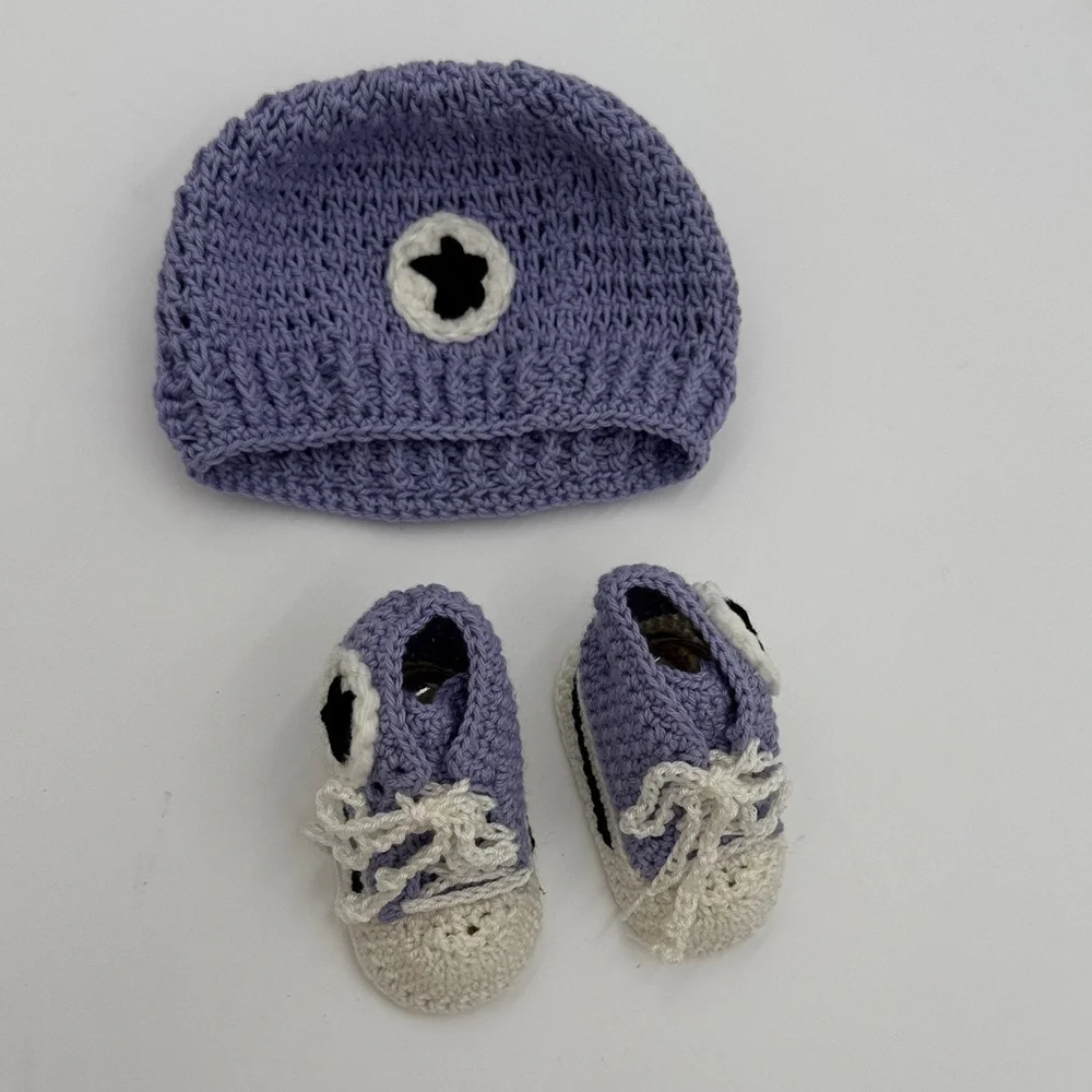 Purple and Cream Crochet Baby Set